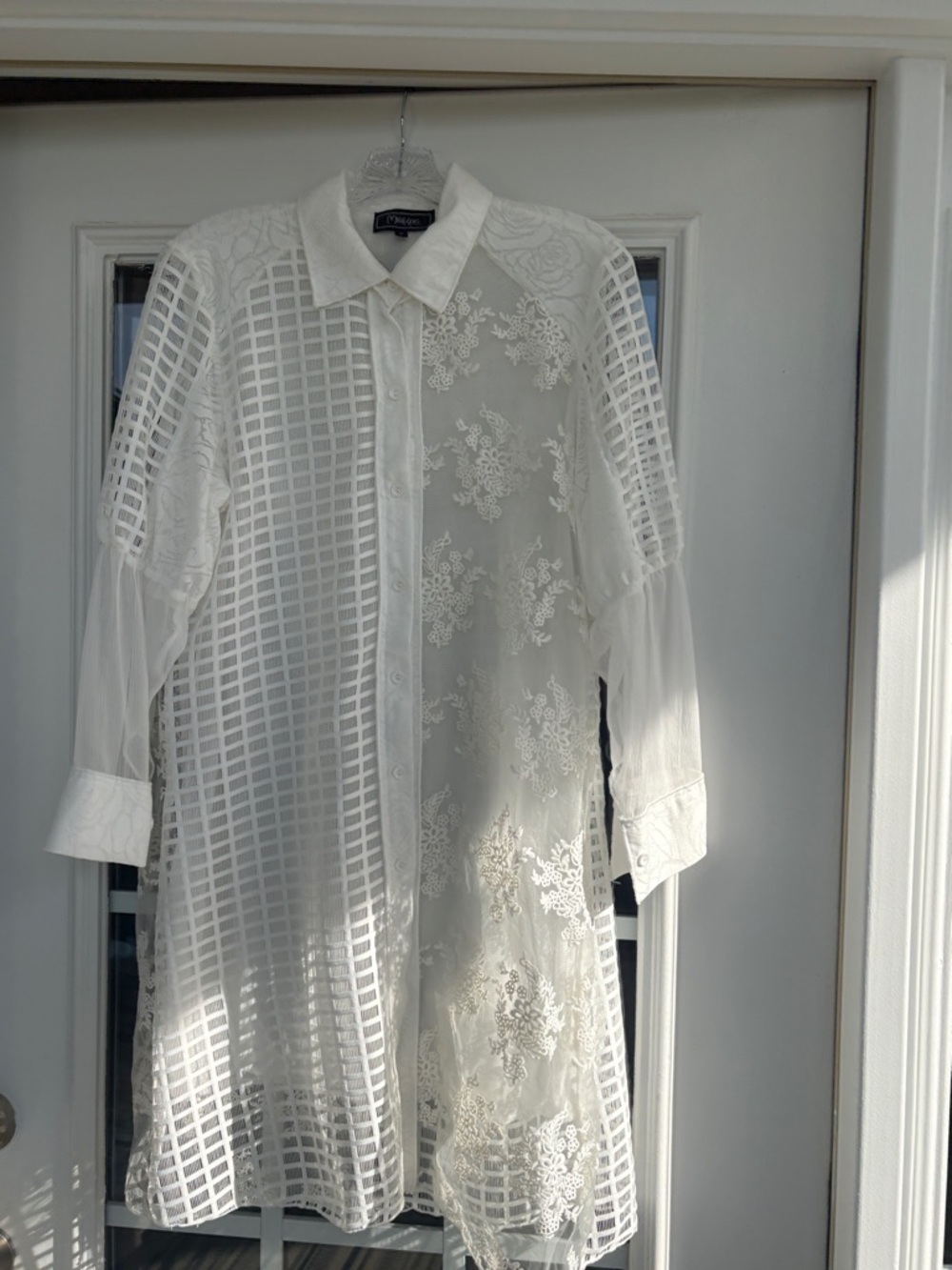 Sheer White Lace & Grid 
Button-Up Tunic
Super cute with blue jeans- Never worn